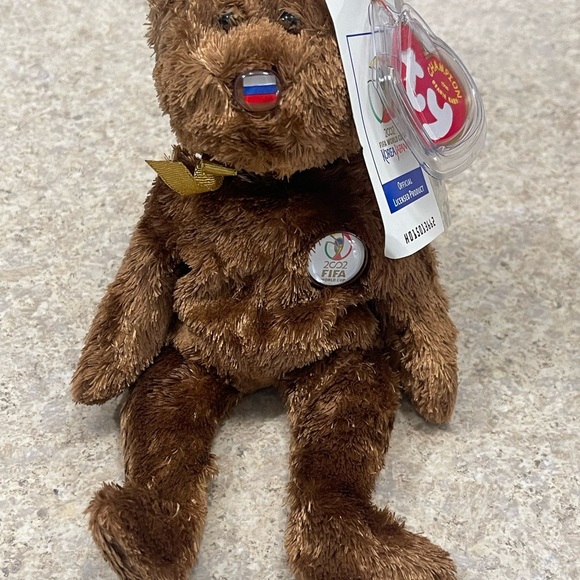 Brown Plush Bear with FIFA 2002 Badge - Picture 1 of 4